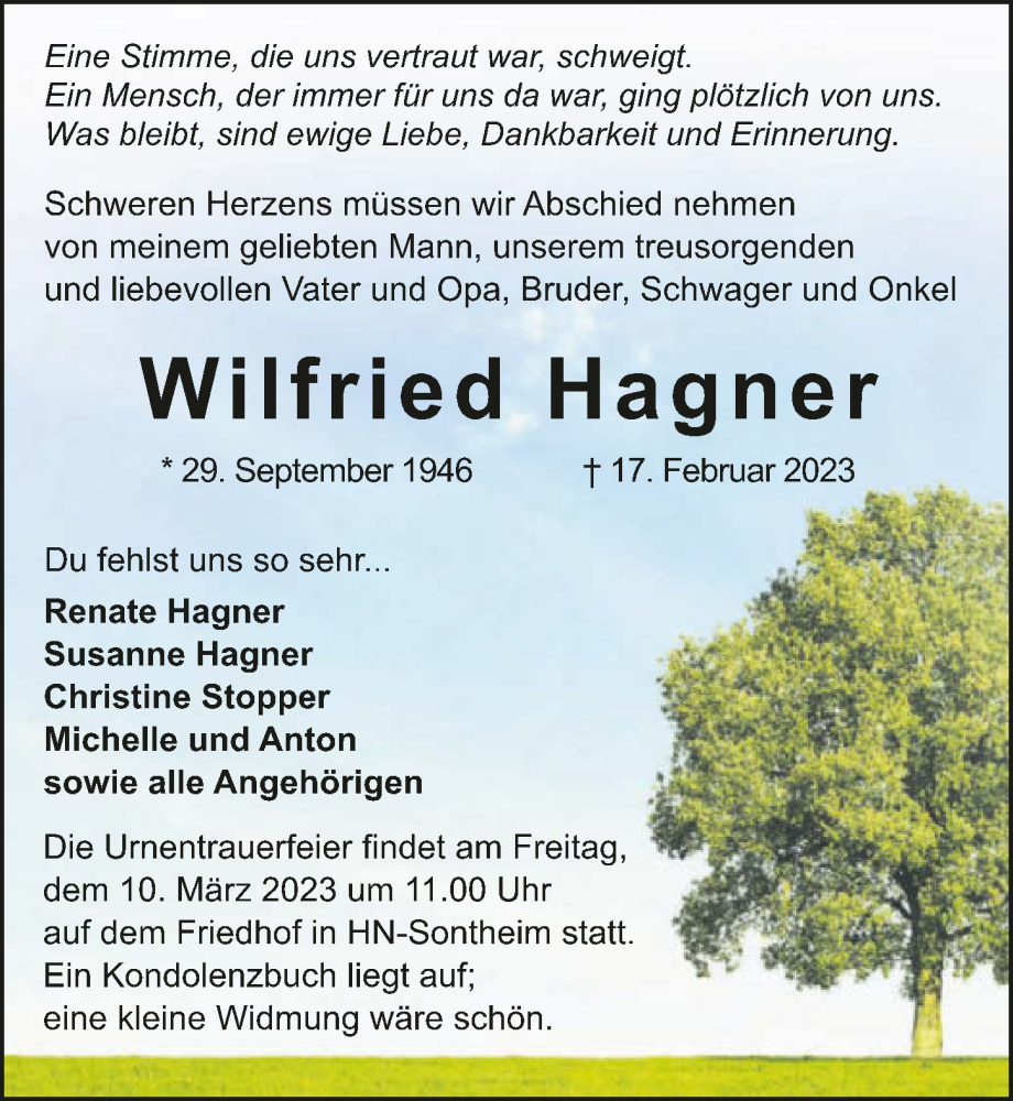  Traueranzeige für Wilfried Hagner vom 04.03.2023 aus GESAMT