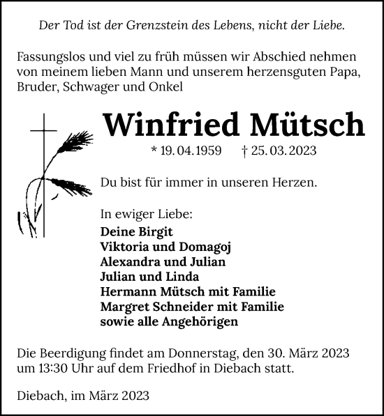 Traueranzeige von Winfried Mütsch von GESAMT