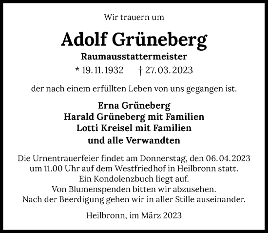 Traueranzeige von Adolf Grüneberg von GESAMT