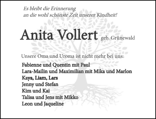 Traueranzeige von Anita Vollert von GESAMT