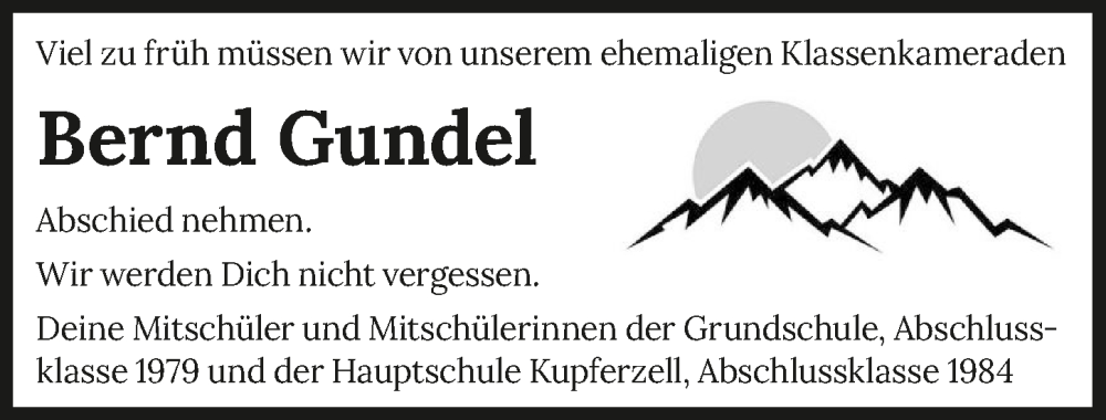  Traueranzeige für Bernd Gundel vom 13.04.2023 aus GESAMT