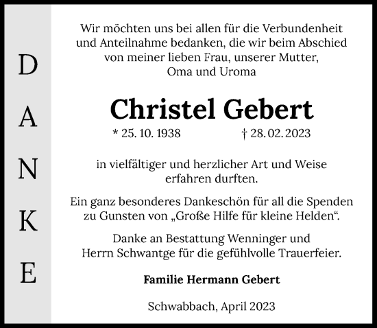 Traueranzeige von Christel Gebert von GESAMT