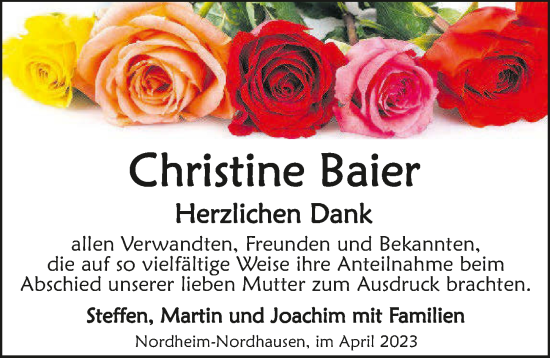 Traueranzeige von Christine Baier von GESAMT
