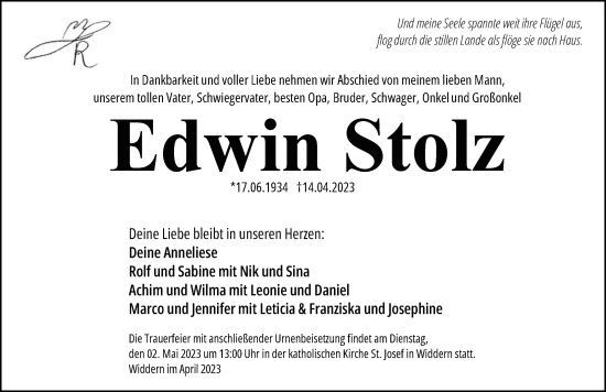 Traueranzeige von Edwin Stolz von GESAMT