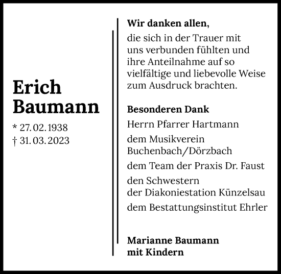 Traueranzeige von Erich Baumann von GESAMT