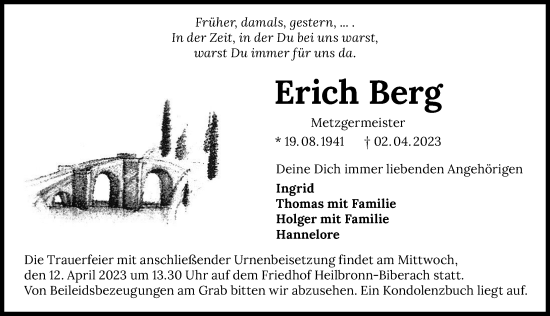 Traueranzeige von Erich Berg von GESAMT