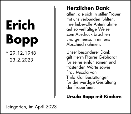 Traueranzeige von Erich Bopp von GESAMT