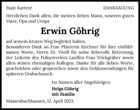 Traueranzeige von Erwin Göhrig von GESAMT