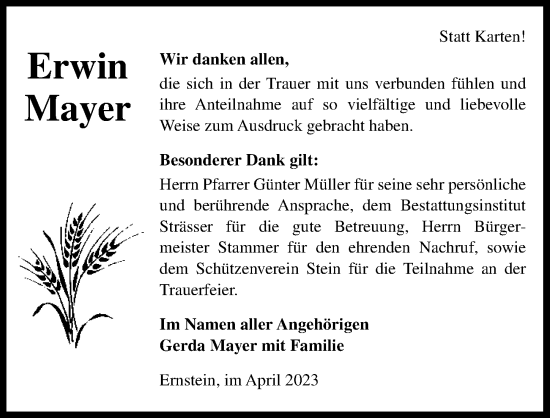Traueranzeige von Erwin Mayer von GESAMT