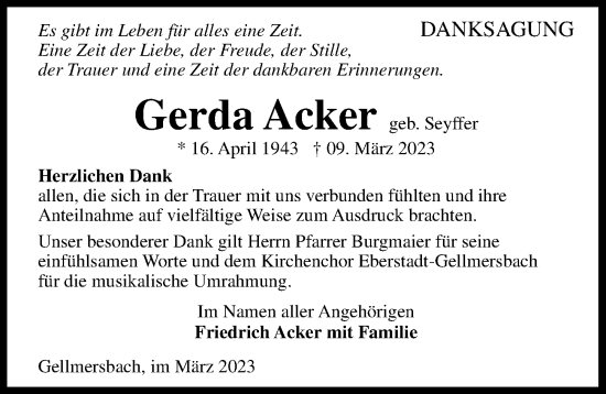 Traueranzeige von Gerda Acker von GESAMT