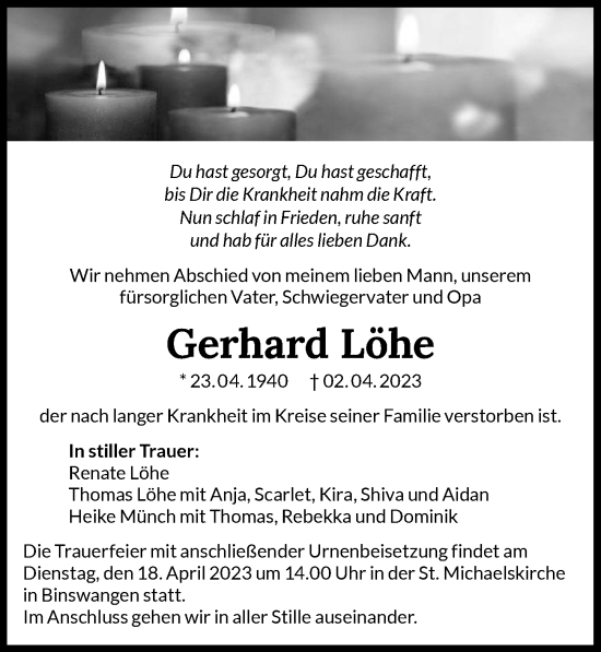 Traueranzeige von Gerhard Löhe von GESAMT
