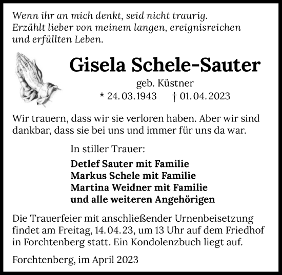 Traueranzeige von Gisela Schele-Sauter von GESAMT