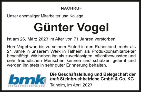 Traueranzeige von Günter Vogel von GESAMT