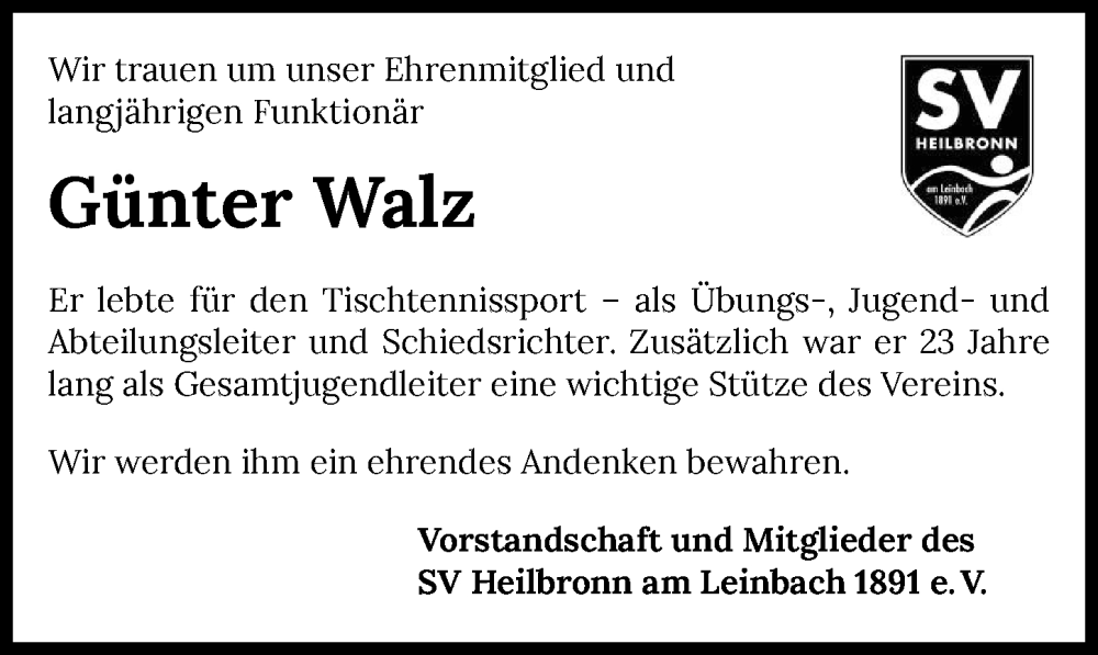  Traueranzeige für Günter Walz vom 12.04.2023 aus GESAMT