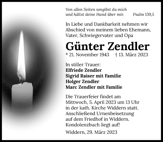 Traueranzeige von Günter Zendler von GESAMT