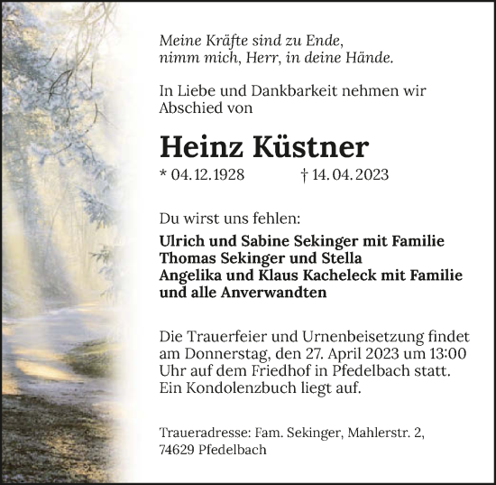 Traueranzeige von Heinz Küstner von GESAMT