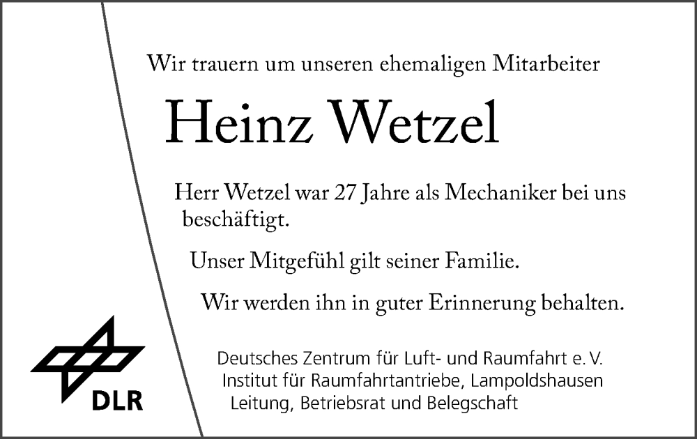  Traueranzeige für Heinz Wetzel vom 22.04.2023 aus GESAMT