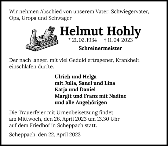 Traueranzeige von Helmut Hohly von GESAMT