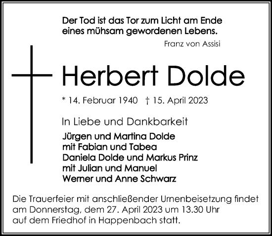 Traueranzeige von Herbert Dolde von GESAMT