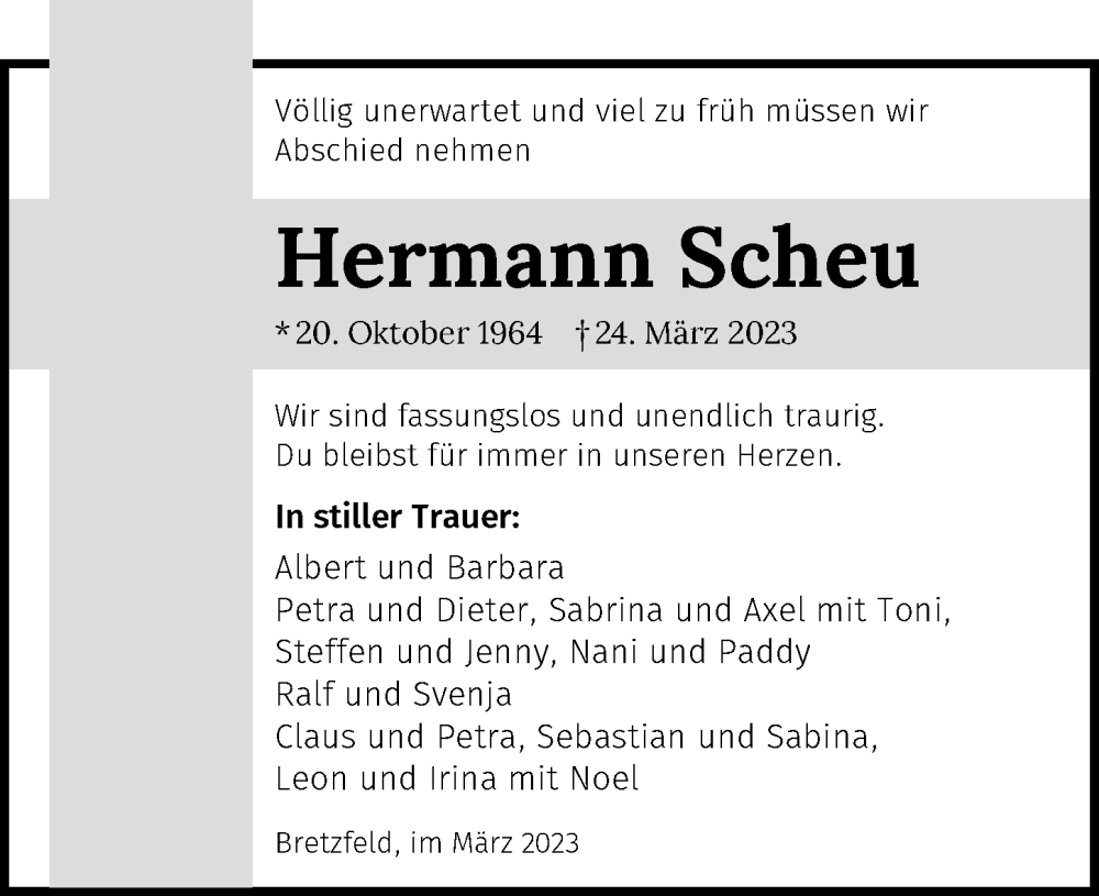  Traueranzeige für Hermann Scheu vom 01.04.2023 aus GESAMT