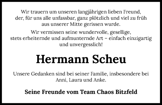 Traueranzeige von Hermann Scheu von GESAMT