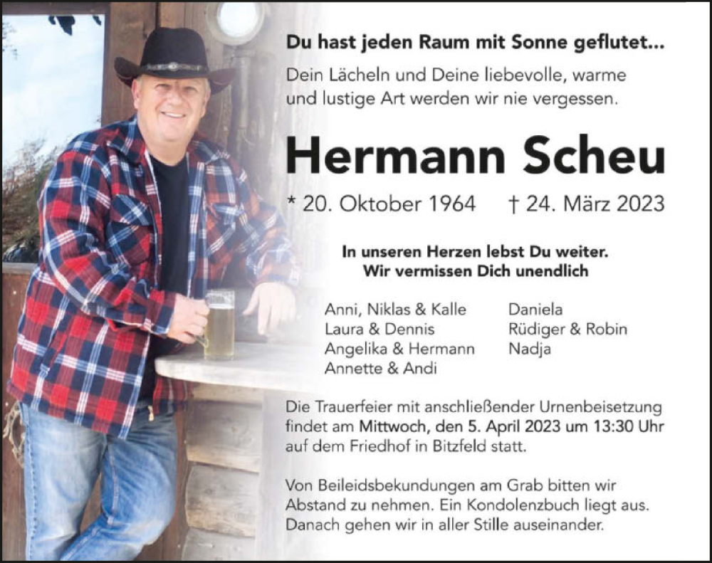  Traueranzeige für Hermann Scheu vom 01.04.2023 aus GESAMT