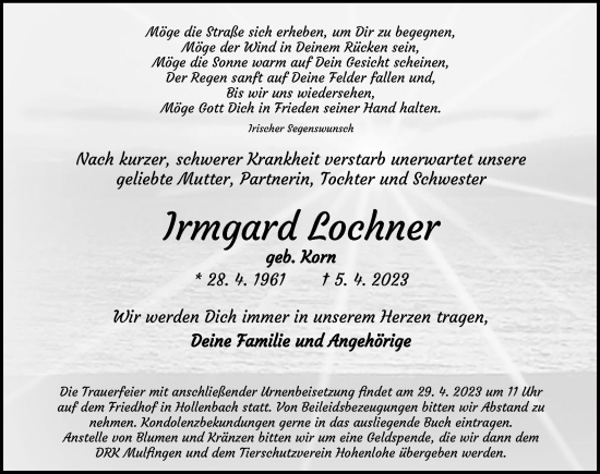 Traueranzeige von Irmgard Lochner von GESAMT
