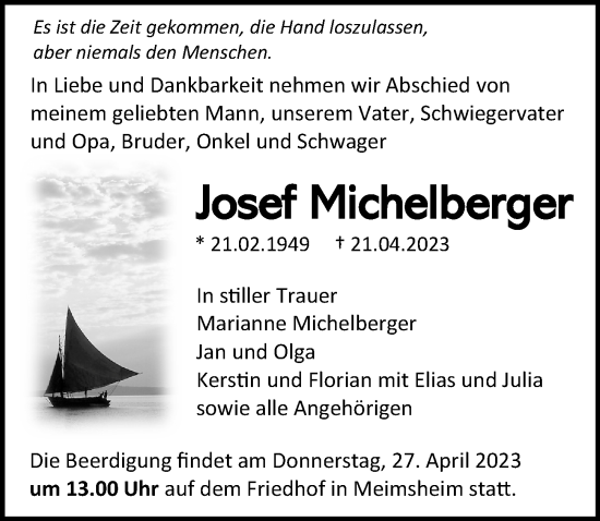 Traueranzeige von Josef Michelberger von GESAMT