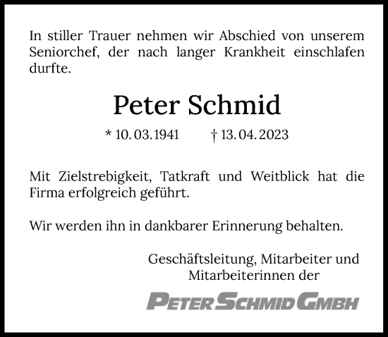 Traueranzeige von Peter Schmid von GESAMT