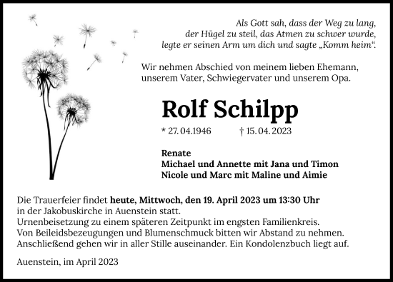 Traueranzeige von Rolf Schilpp von GESAMT