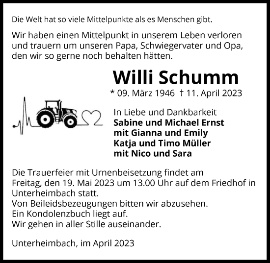 Traueranzeige von Willi Schumm von GESAMT