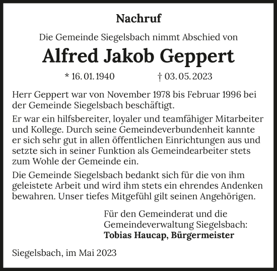 Traueranzeige von Alfred Jakob Geppert von GESAMT