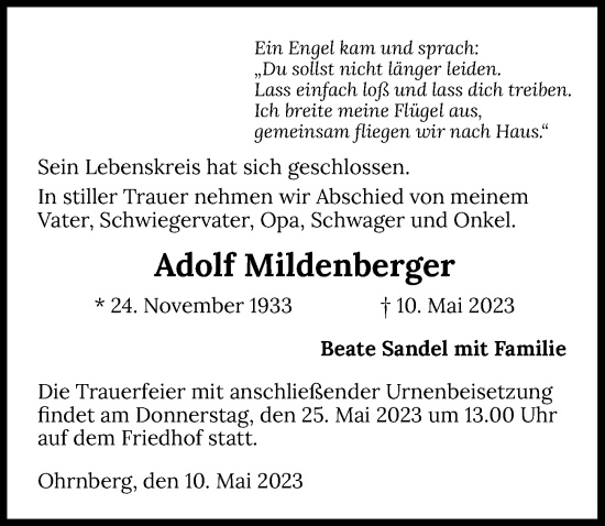 Traueranzeige von Arnold Mildenberger von GESAMT