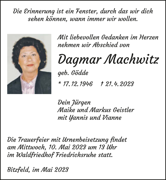 Traueranzeige von Dagmar Machwitz von GESAMT