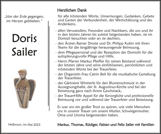 Traueranzeige von Doris Sailer von GESAMT