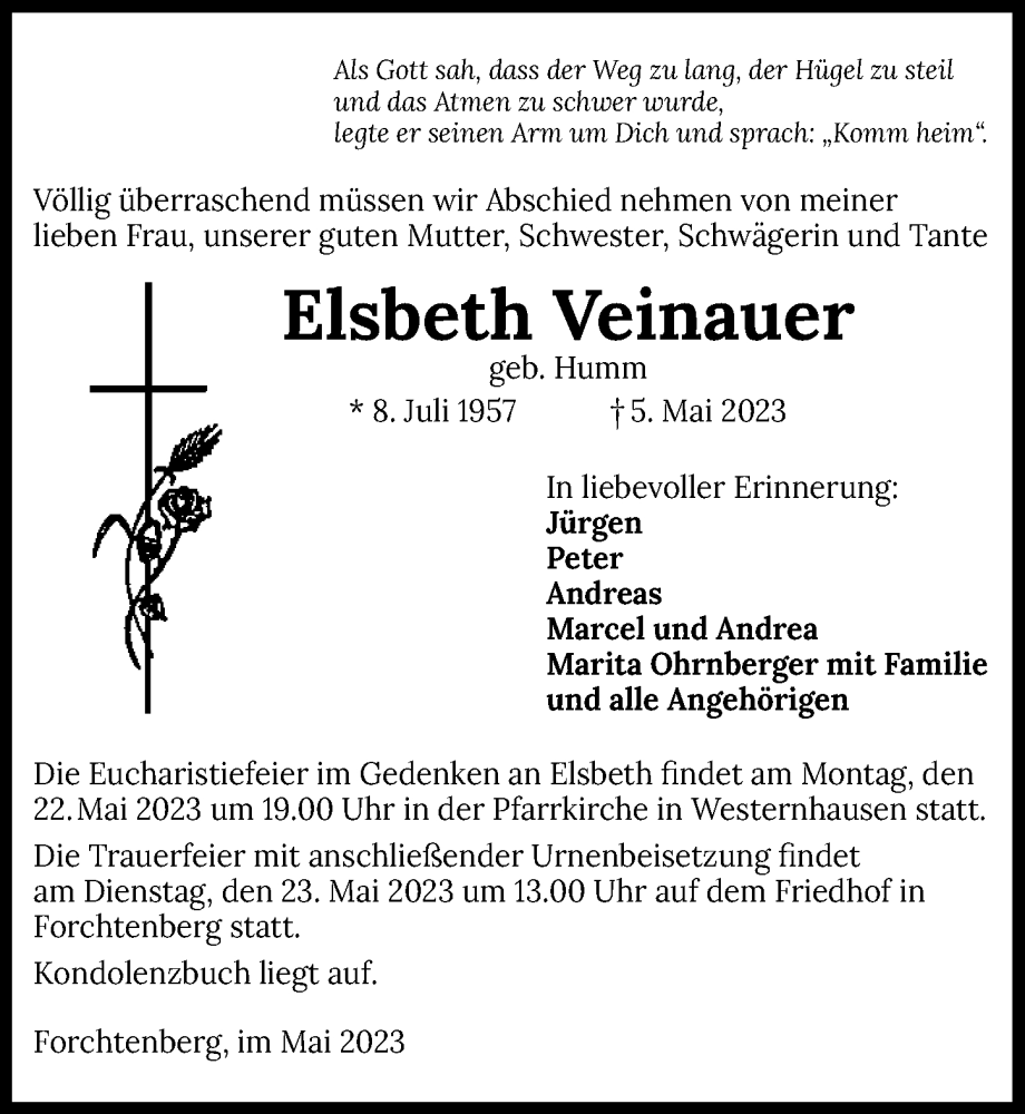  Traueranzeige für Elsbeth Veinauer vom 20.05.2023 aus GESAMT