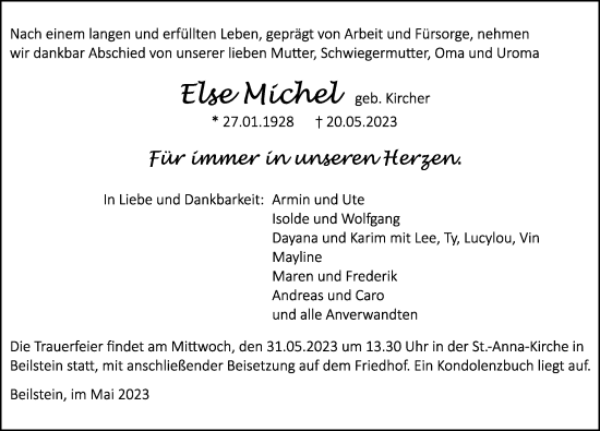 Traueranzeige von Else Michel von GESAMT