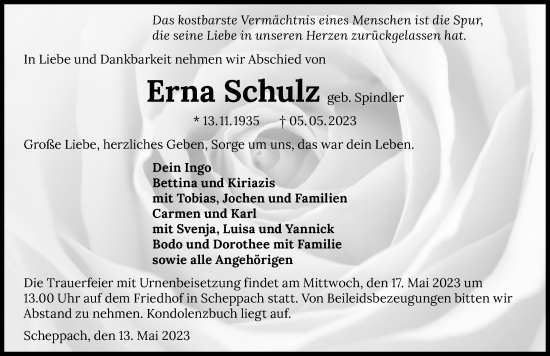 Traueranzeige von Erna Schulz von GESAMT