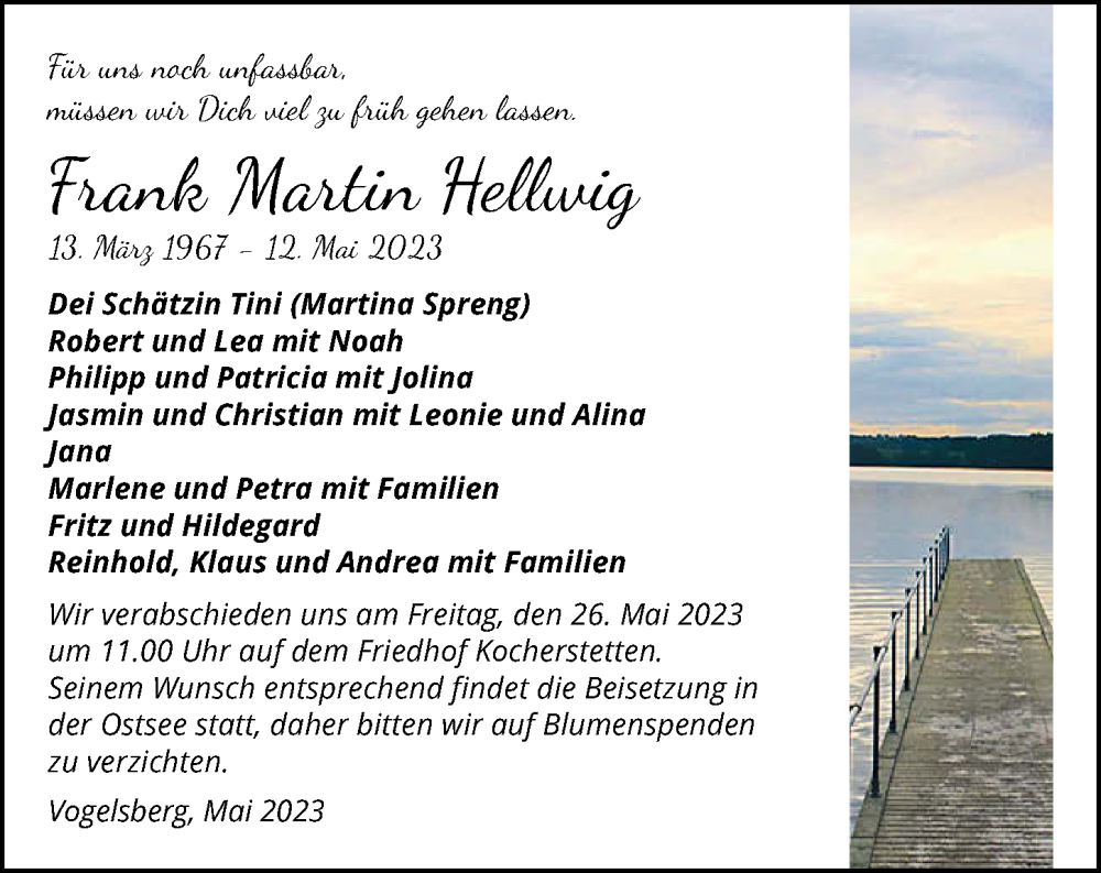  Traueranzeige für Frank Martin Hellwig vom 22.05.2023 aus GESAMT