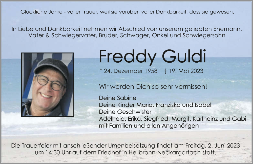  Traueranzeige für Freddy Guldi vom 27.05.2023 aus GESAMT