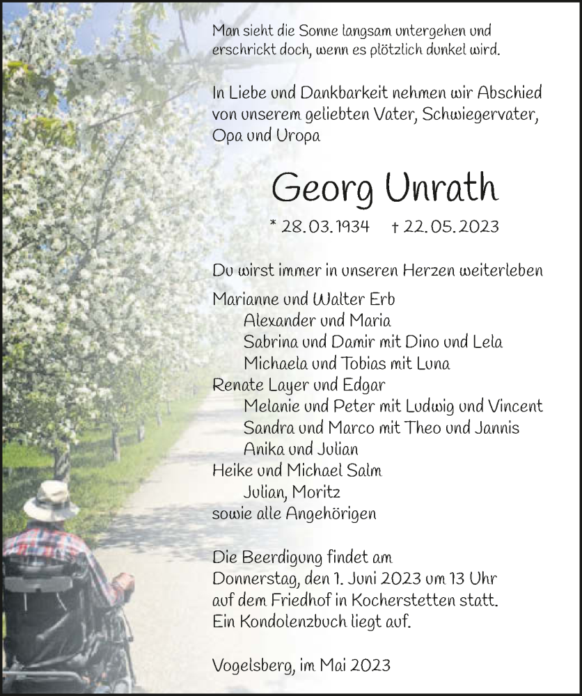  Traueranzeige für Georg Unrath vom 27.05.2023 aus GESAMT