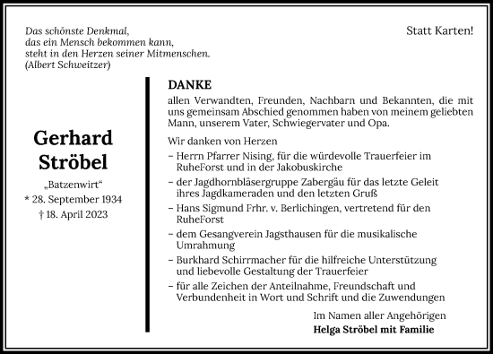 Traueranzeige von Gerhard Ströbel von GESAMT