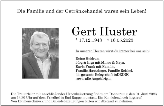 Traueranzeige von Gert Huster von GESAMT
