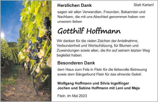 Traueranzeige von Gotthilf Hoffmann von GESAMT