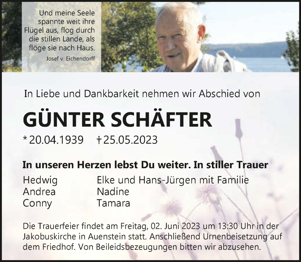  Traueranzeige für Günter Schäfter vom 27.05.2023 aus GESAMT