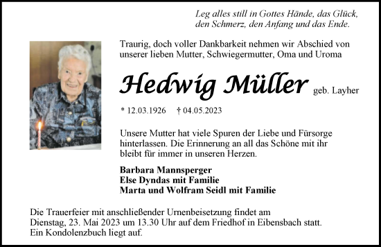 Traueranzeige von Hedwig Müller von GESAMT