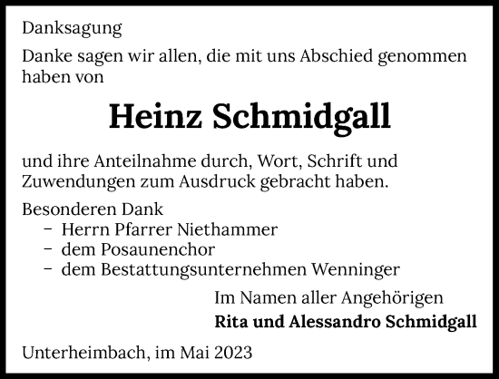 Traueranzeige von Heinz Schmidgall von GESAMT