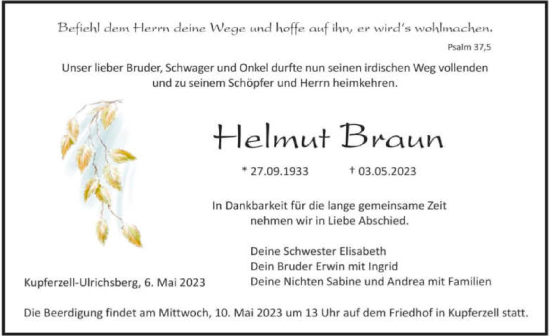 Traueranzeige von Helmut Braun von GESAMT