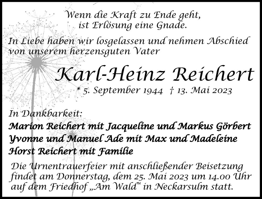  Traueranzeige für Karl-Heinz Reichert vom 20.05.2023 aus GESAMT