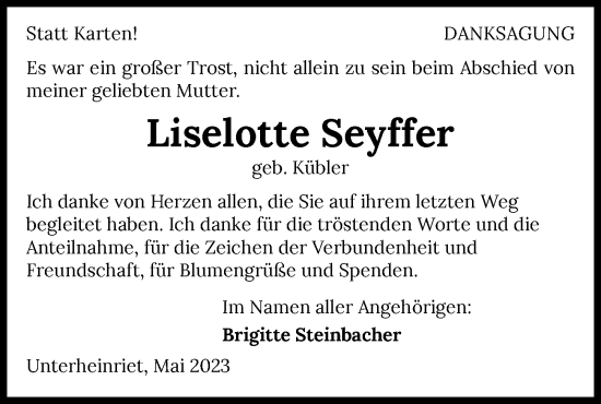 Traueranzeige von Liselotte Seyffer von GESAMT